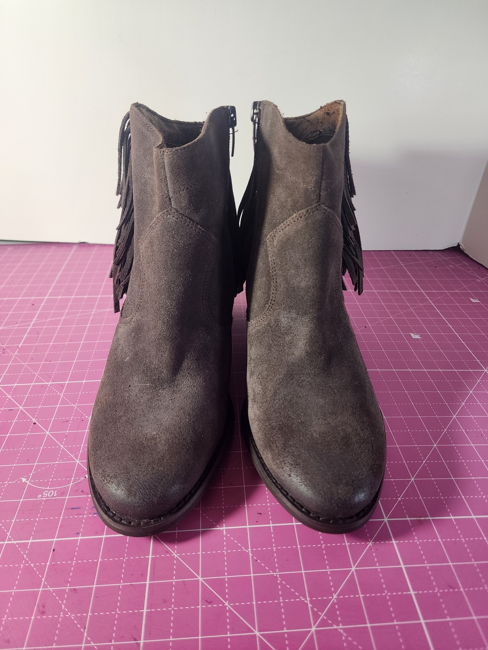 Marc Fisher Suede Leather Fringe Booties - Dark Brown Sz 10